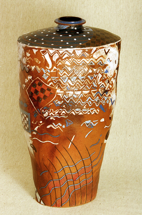 #01a - režná kamenina, malba glazurou, výška 75cm, 1999